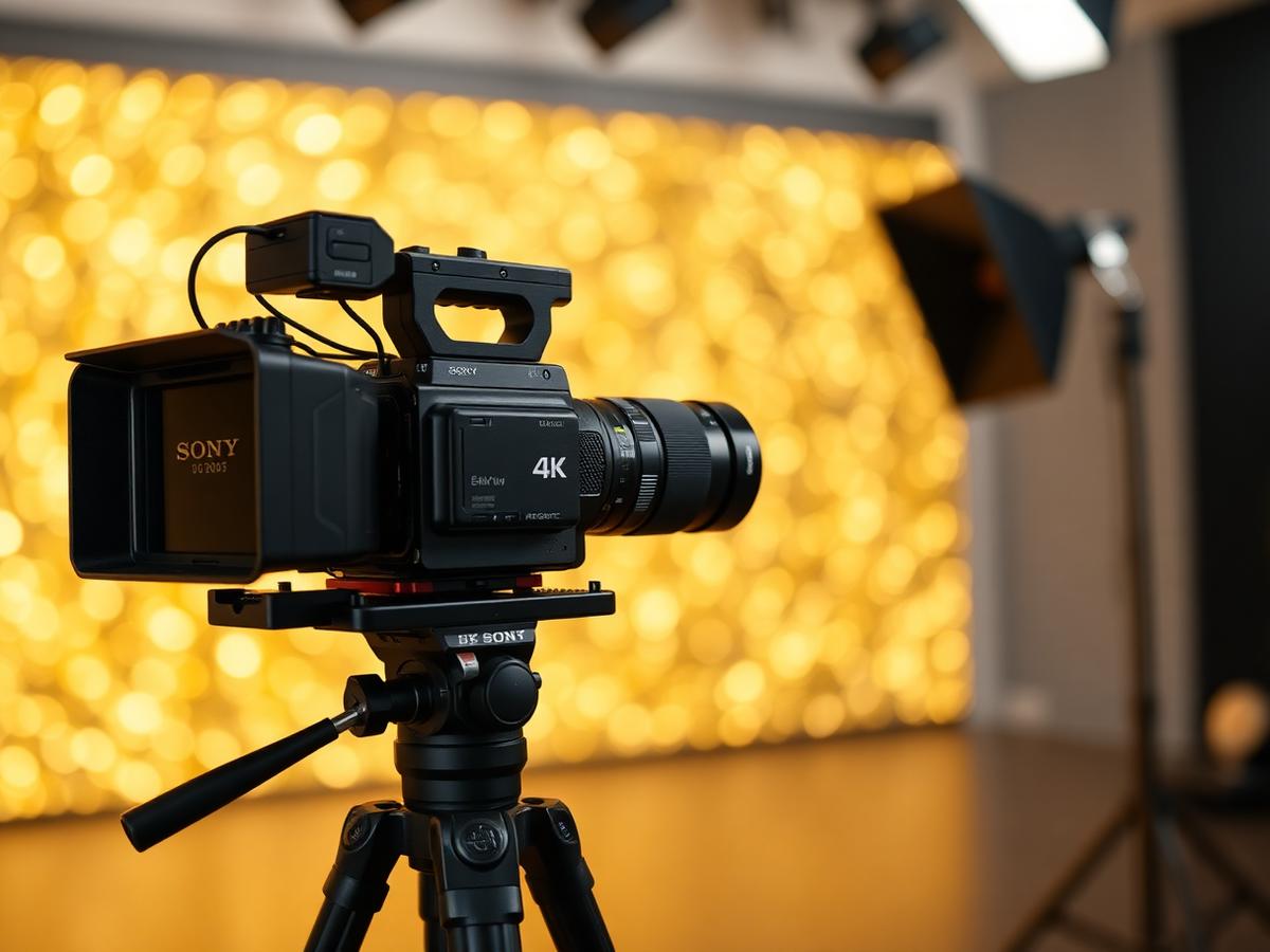 Sony 4K cinema camera on tripod in Chennai video studio